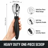 FlyFus Agent 生成的冰淇淋勺产品身份与尺寸主图，标注 5cm 勺头宽与 20cm 全长